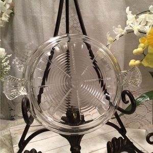 Vintage Fire King USA Philbe Clear Glass Casserole Lid Trivet With Ornate Handle
